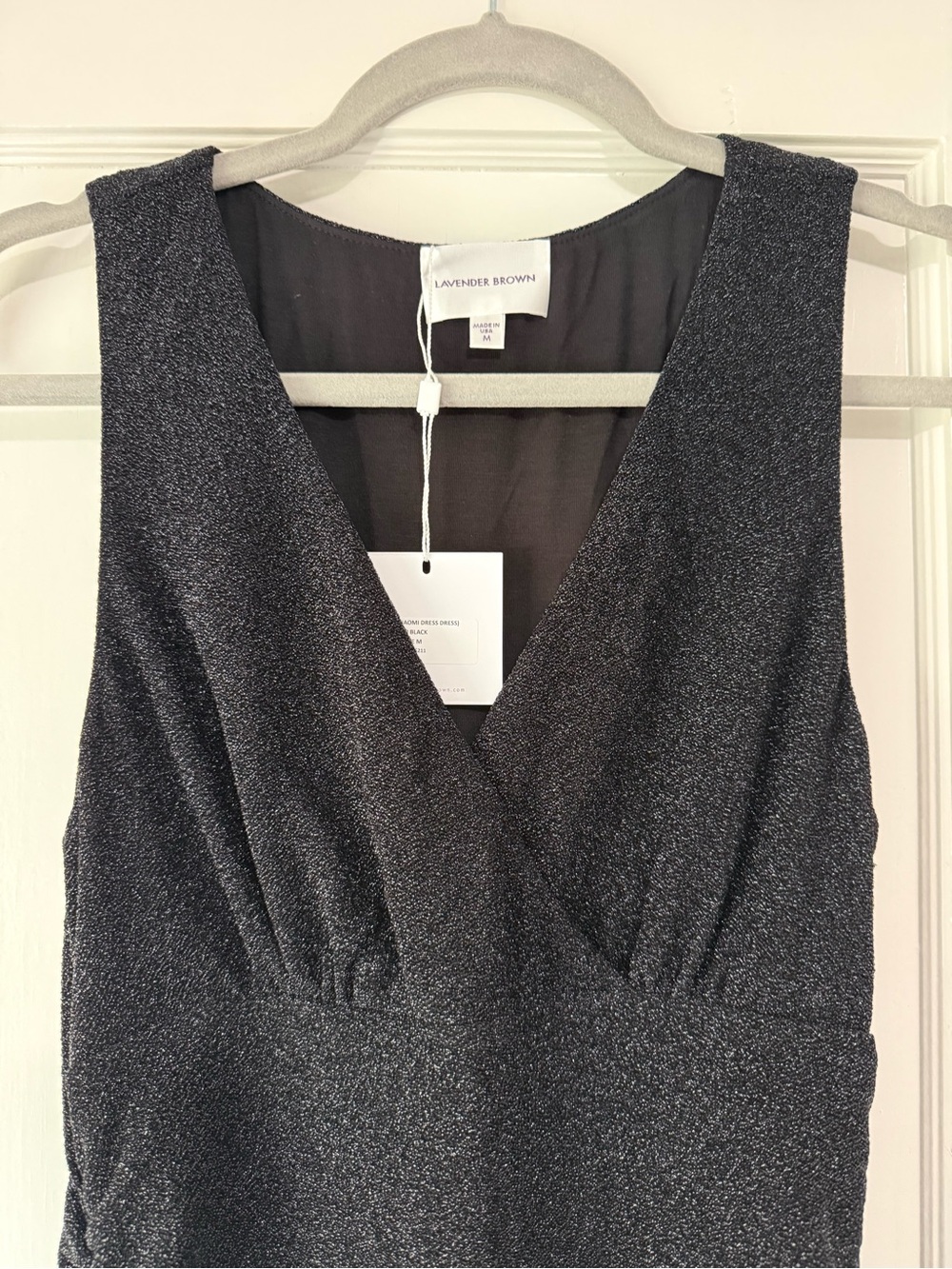 NWT Lavender Brown Naomi Sparkle Ruched Dress Black - Size Medium